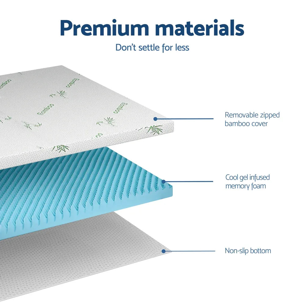 Giselle 8cm Memory Foam Mattress Topper Gel Egg Crate Foam Bamboo Single - Mekamart Australia