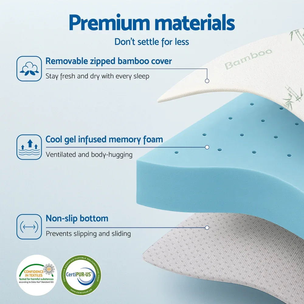 Giselle 12cm Memory Foam Mattress Topper Ventilated Cool Gel Bamboo Cover King Single - Mekamart Australia