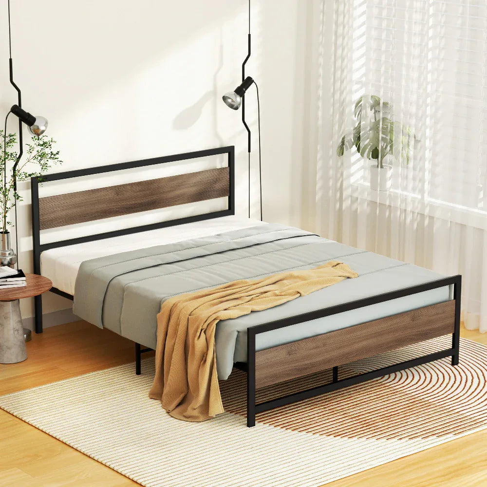 Artiss Bed Frame Double Size Metal Base Mattress Platform Foundation Black DREW - Mekamart Australia