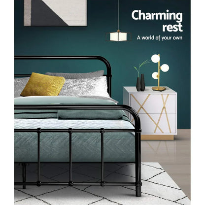 Artiss Bed Frame Metal Bed Frame LEO - Double (Black) - Mekamart Australia