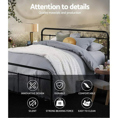 Artiss Bed Frame Metal Bed Frame LEO - Queen (Black) - Mekamart Australia