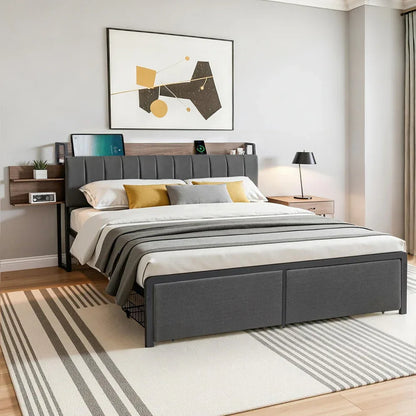 Artiss Metal Bed Frame King Size with 2-Tier Hidden Storage with Charging Station - Mekamart Australia