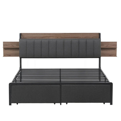 Artiss Metal Bed Frame King Size with 2-Tier Hidden Storage with Charging Station - Mekamart Australia