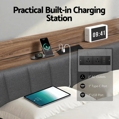 Artiss Metal Bed Frame King Size with 2-Tier Hidden Storage with Charging Station - Mekamart Australia
