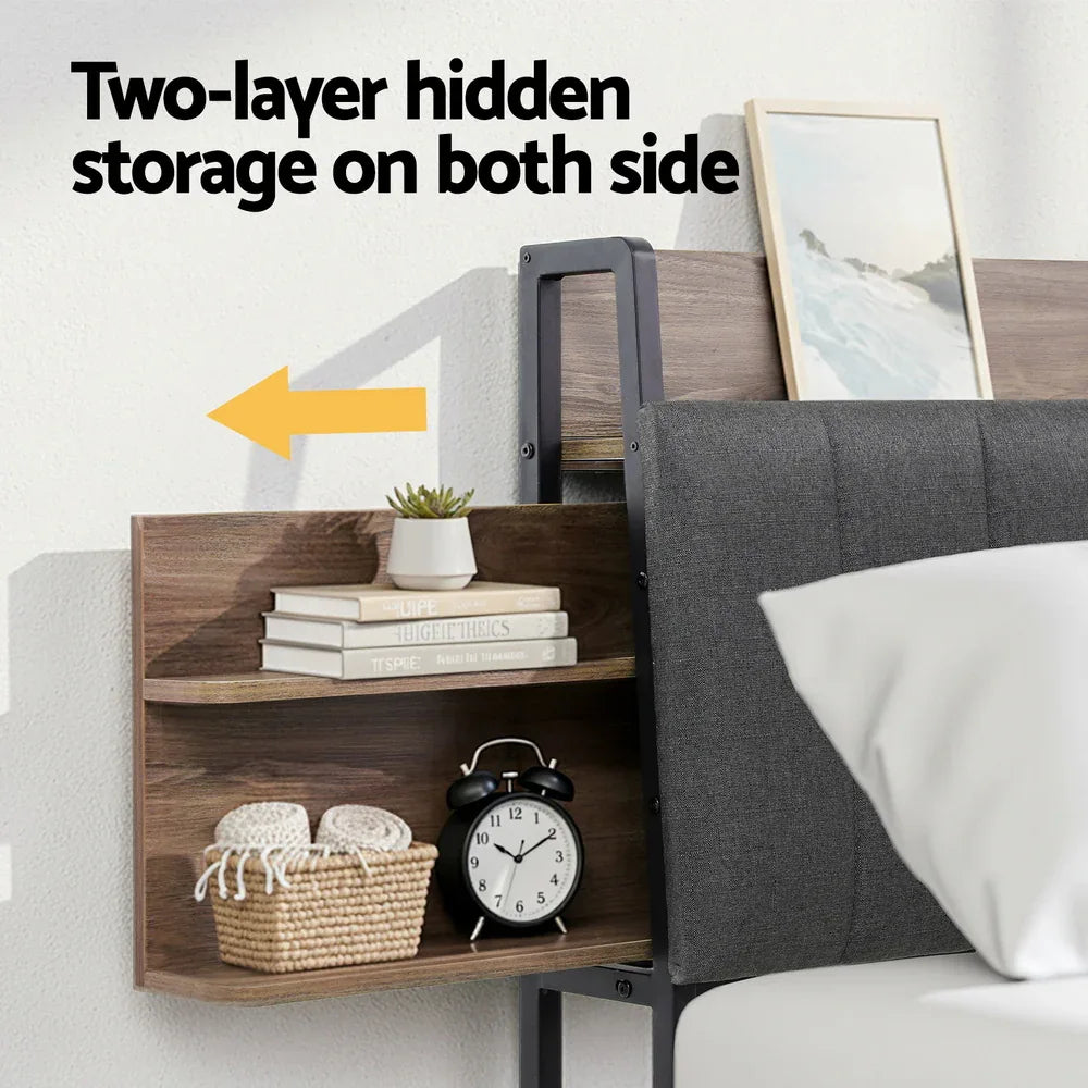 Artiss Metal Bed Frame King Size with 2-Tier Hidden Storage with Charging Station - Mekamart Australia