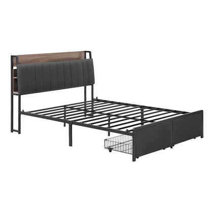 Artiss Metal Bed Frame King Size with 2-Tier Hidden Storage with Charging Station - Mekamart Australia