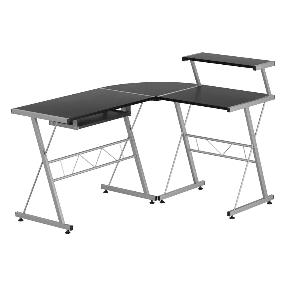 Artiss Computer Desk L-Shape Keyboard Tray Shelf Black - Mekamart Australia