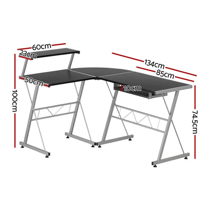 Artiss Computer Desk L-Shape Keyboard Tray Shelf Black - Mekamart Australia