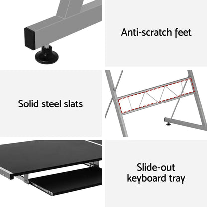 Artiss Computer Desk L-Shape Keyboard Tray Shelf Black - Mekamart Australia