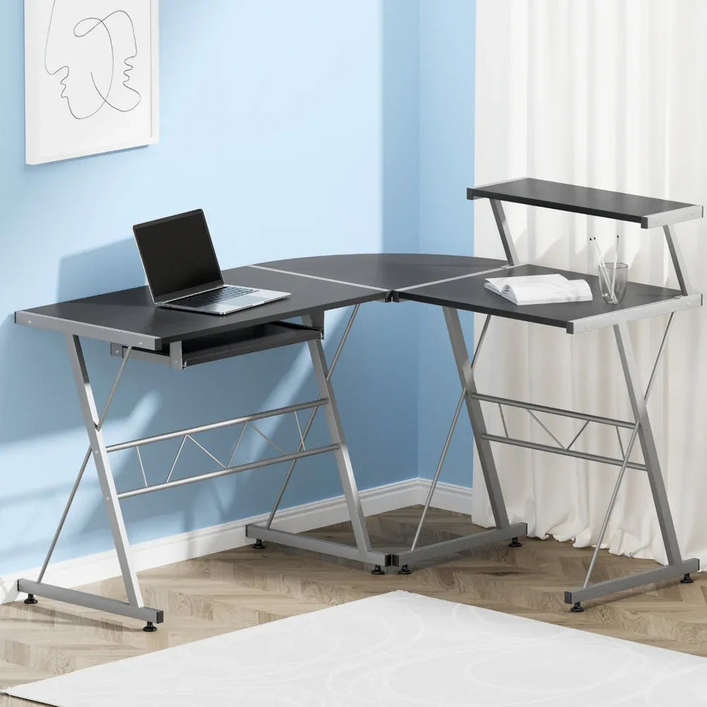 Artiss Computer Desk L-Shape Keyboard Tray Shelf Black - Mekamart Australia