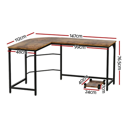Artiss Computer Desk L-Shape CPU Stand Brown 147CM - Mekamart Australia