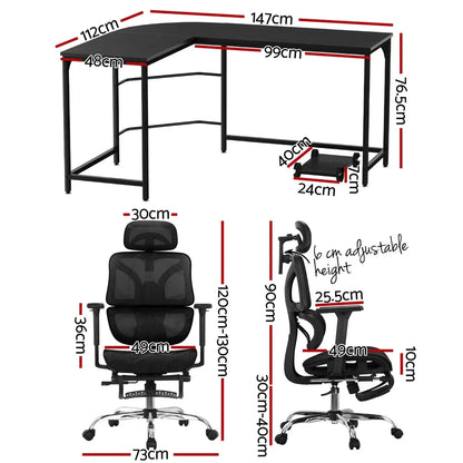 Artiss Computer Desk L-Shape Study Desks Ergonomic Office Chair Mesh Chairs - Mekamart Australia