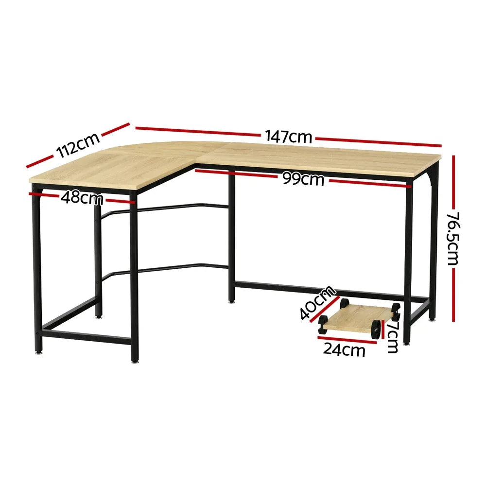 Artiss Computer Desk L-Shape CPU Stand Oak 147CM - Mekamart Australia
