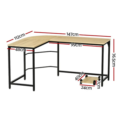 Artiss Computer Desk L-Shape CPU Stand Oak 147CM - Mekamart Australia