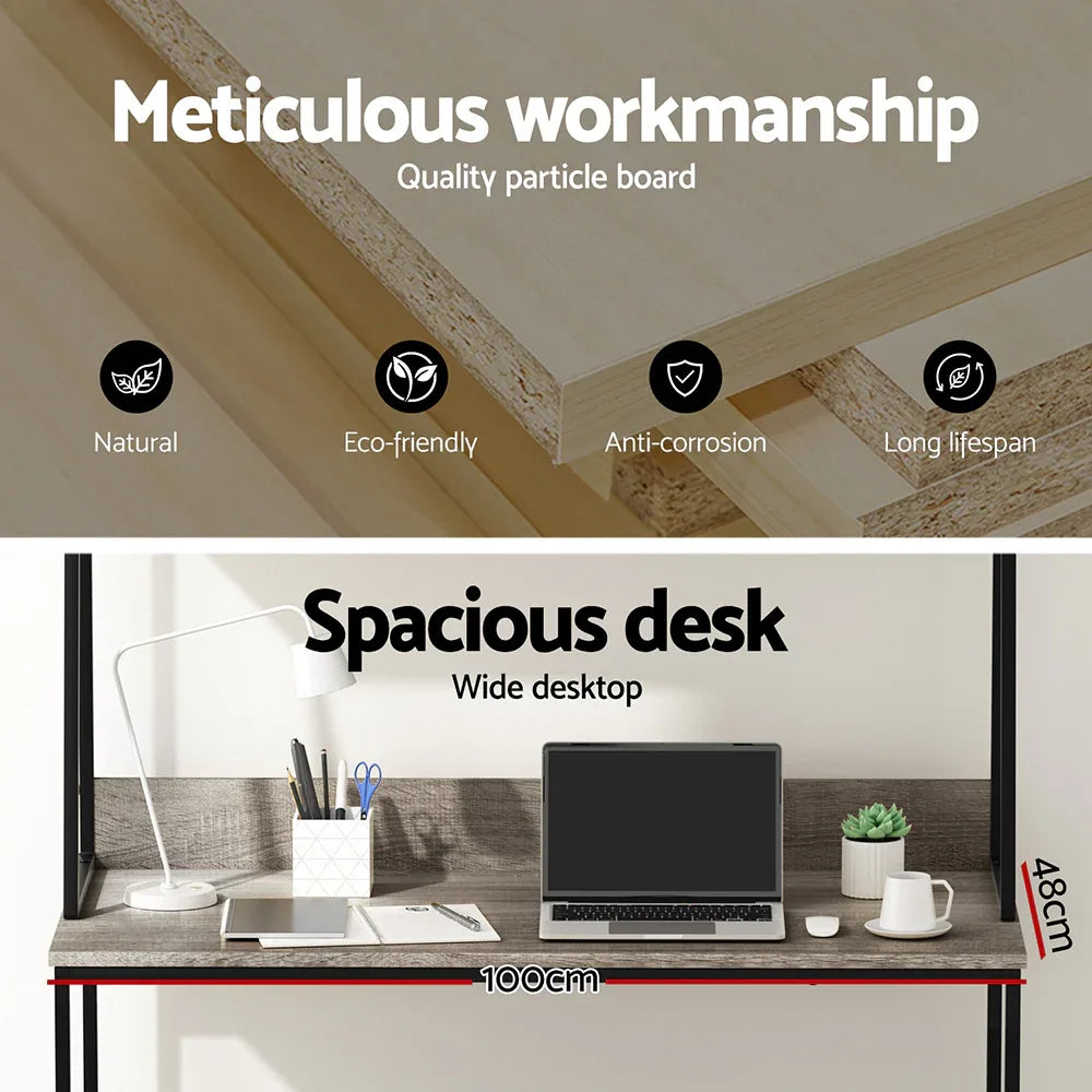 Artiss Computer Desk Bookshelf Storage Grey 100CM - Mekamart Australia