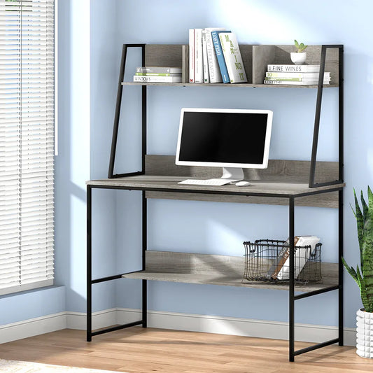 Artiss Computer Desk Bookshelf Storage Grey 100CM - Mekamart Australia