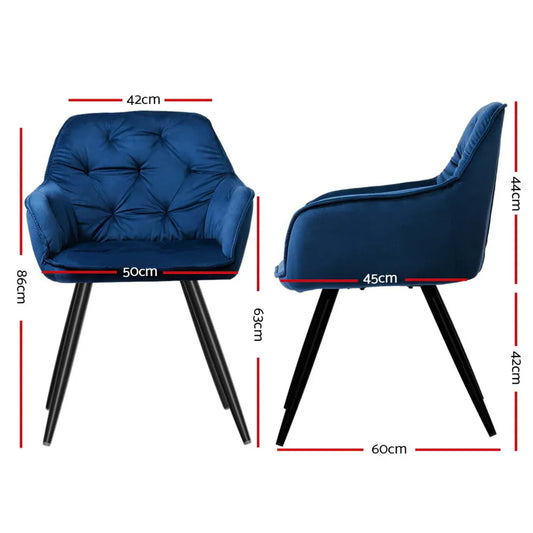 Artiss Dining Chairs Set of 4 Velvet Diamond Tufted Armchair Blue - Mekamart Australia