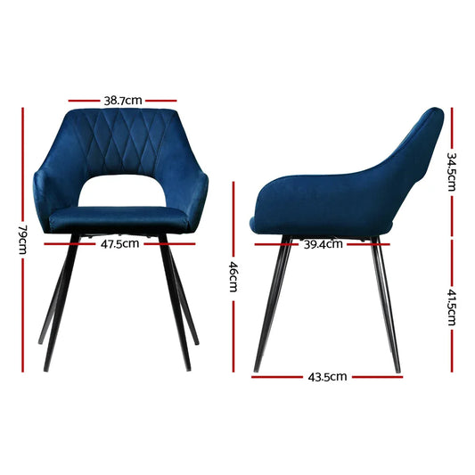Artiss Dining Chairs Set of 2 Velvet Hollow Armchair Blue - Mekamart Australia