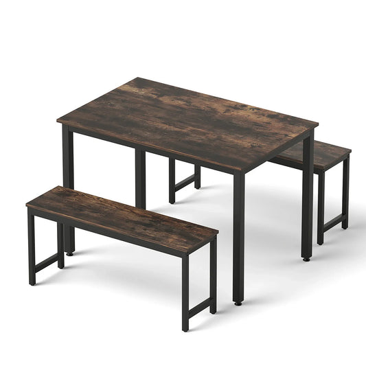 Artiss Dining Table and Chairs Set 3PCS Kitchen Metal Desk Bench Dark Walnut - Mekamart Australia