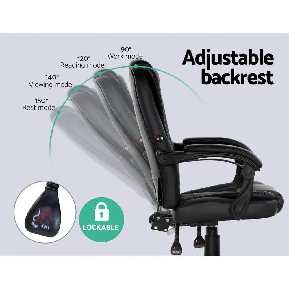 Artiss Massage Office Chair Executive Computer Gaming Chairs Black PU Leather - Mekamart Australia