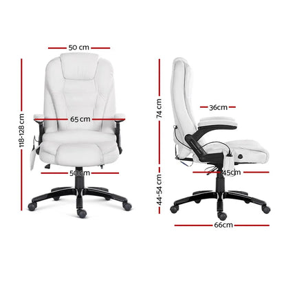 Artiss 8 Point Massage Office Chair Heated Seat Recliner PU White - Mekamart Australia