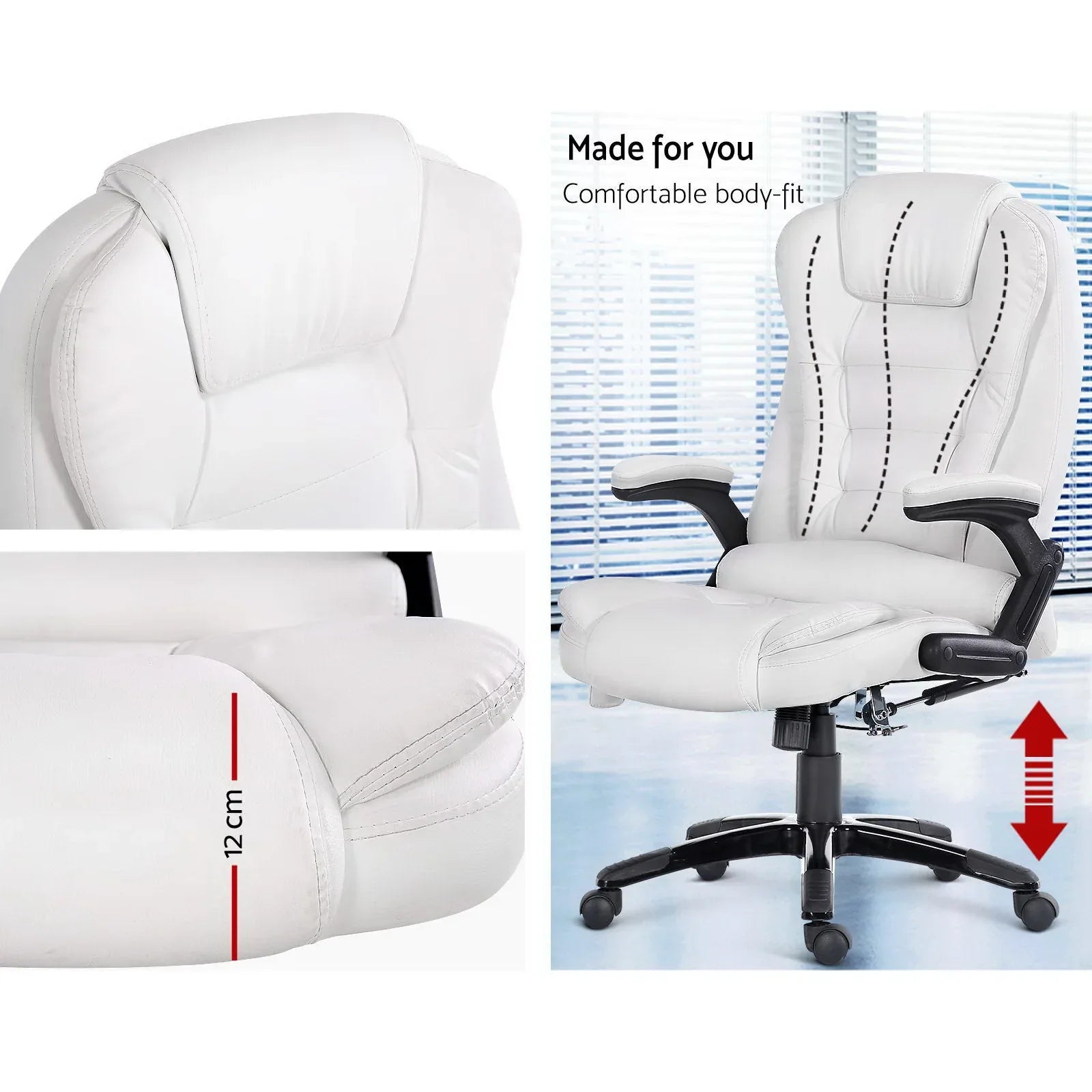 Artiss 8 Point Massage Office Chair Heated Seat Recliner PU White - Mekamart Australia