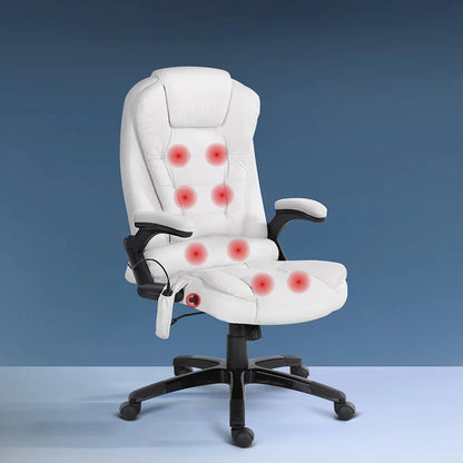 Artiss 8 Point Massage Office Chair Heated Seat Recliner PU White - Mekamart Australia