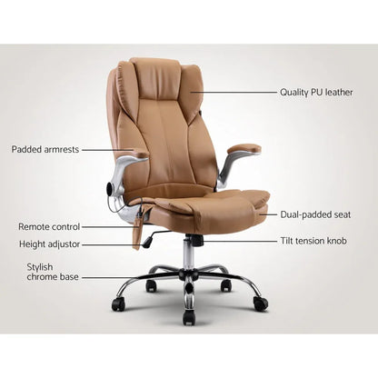Artiss 8 Point Massage Office Chair PU Leather Brown - Mekamart Australia