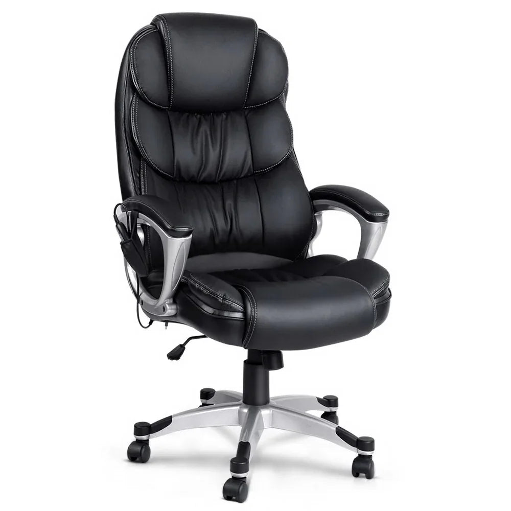 Artiss 8 Point Massage Office Chair Heated Seat PU Black - Mekamart Australia
