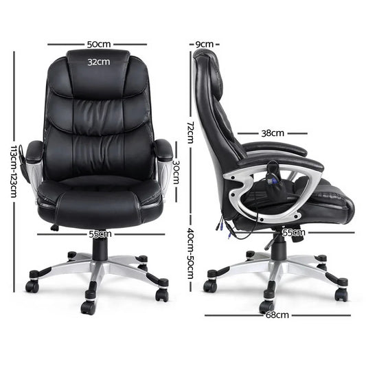 Artiss 8 Point Massage Office Chair Heated Seat PU Black - Mekamart Australia