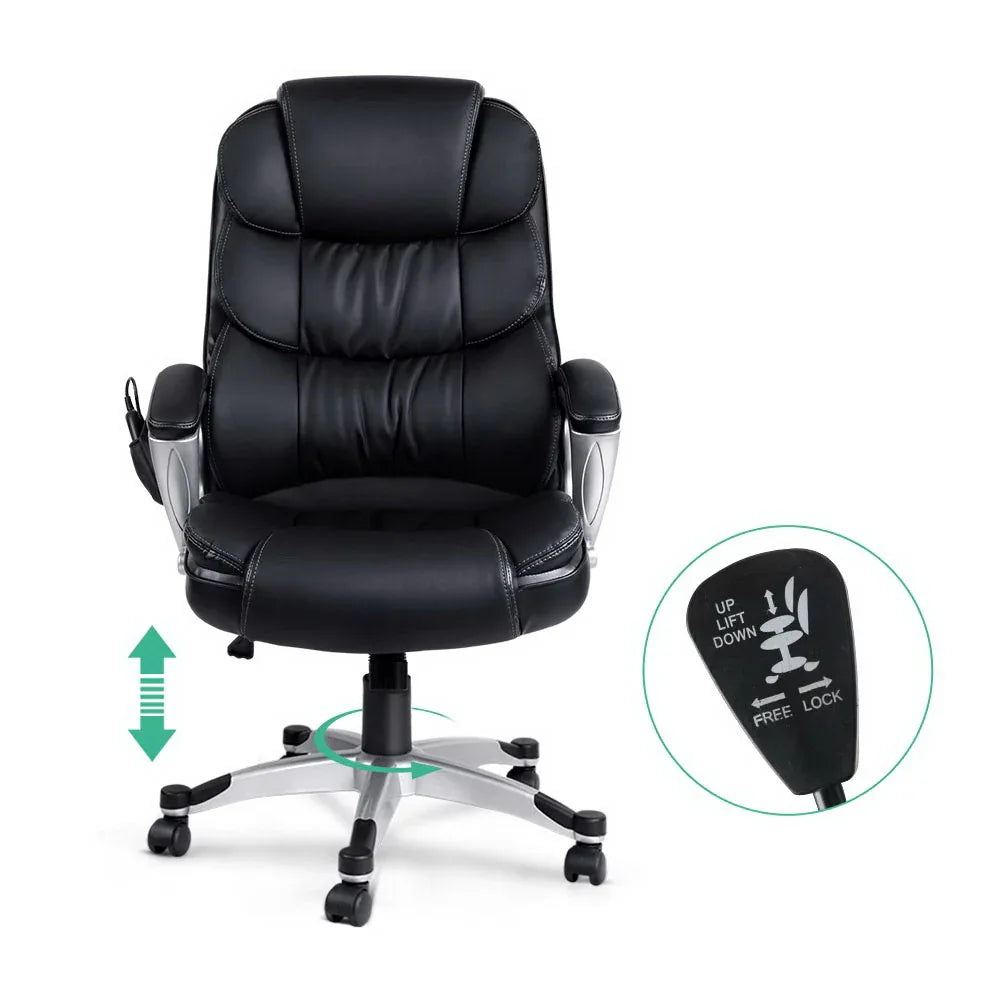 Artiss 8 Point Massage Office Chair Heated Seat PU Black - Mekamart Australia