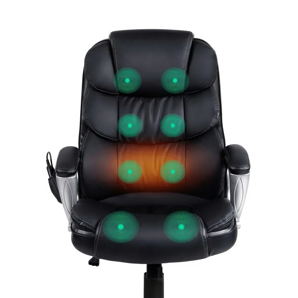 Artiss 8 Point Massage Office Chair Heated Seat PU Black - Mekamart Australia