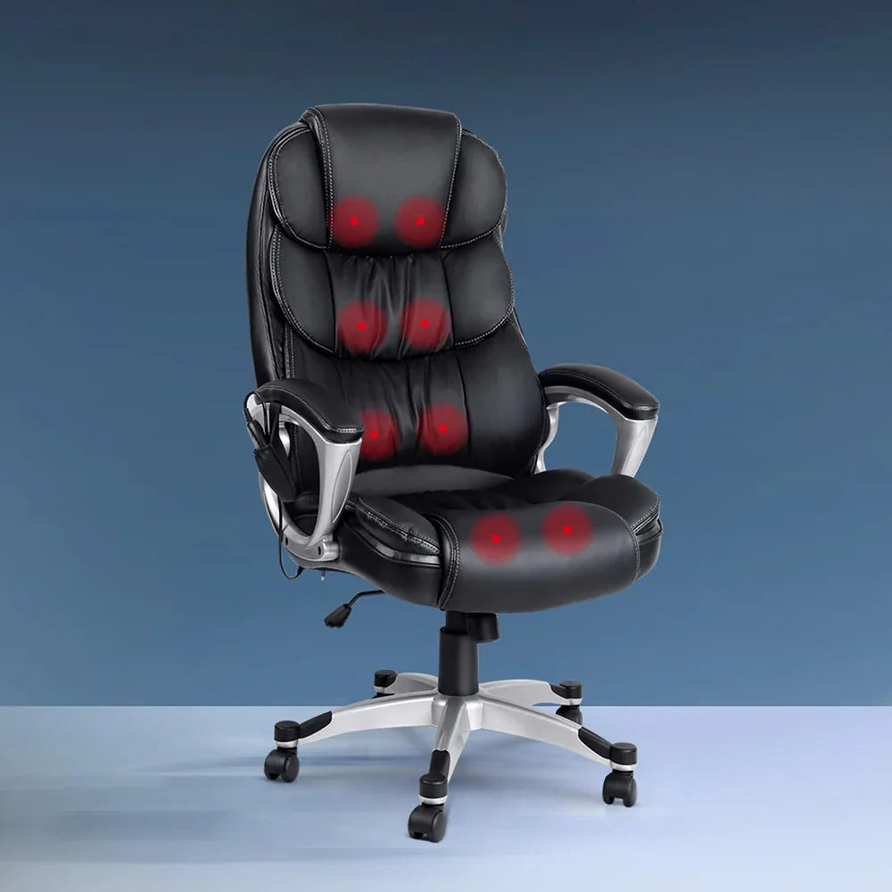 Artiss 8 Point Massage Office Chair Heated Seat PU Black - Mekamart Australia