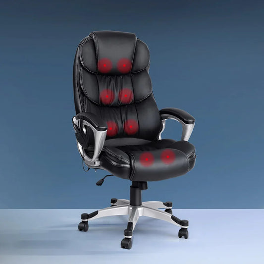 Artiss 8 Point Massage Office Chair Heated Seat PU Black - Mekamart Australia