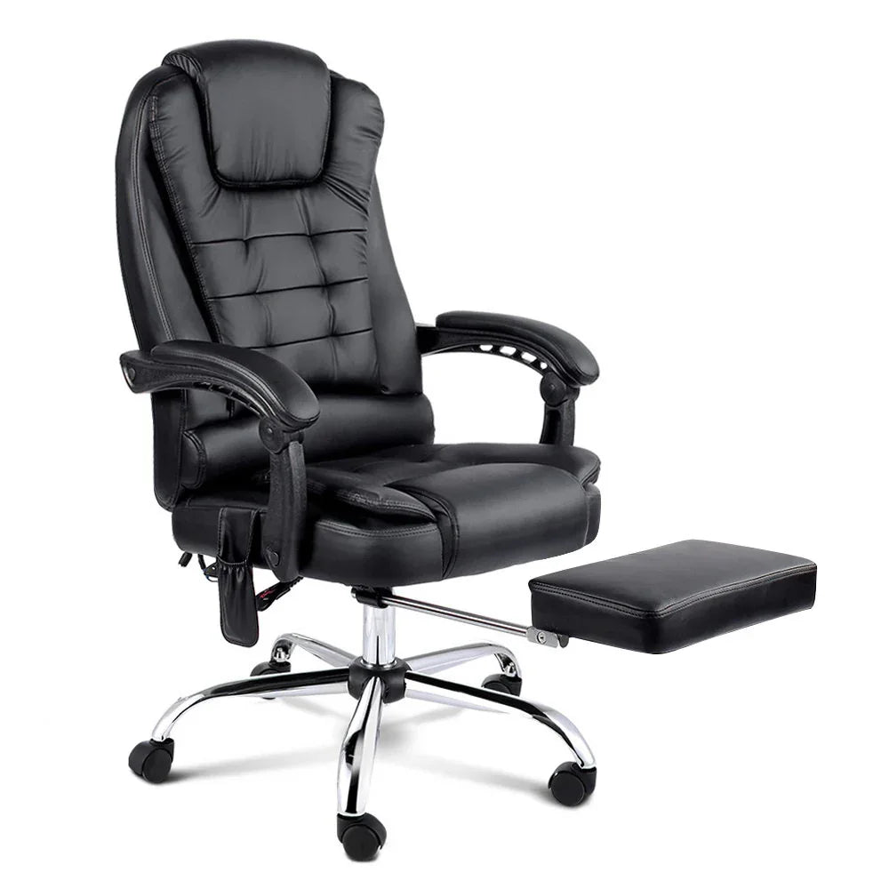 Artiss 8 Point Massage Office Chair PU Leather Footrest Black - Mekamart Australia