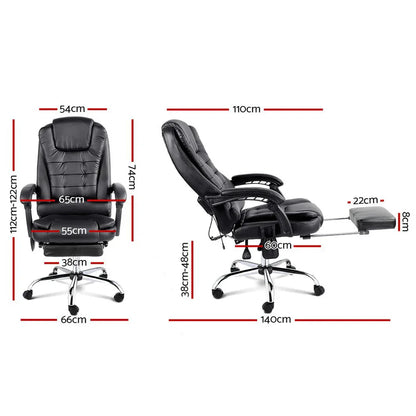 Artiss 8 Point Massage Office Chair PU Leather Footrest Black - Mekamart Australia