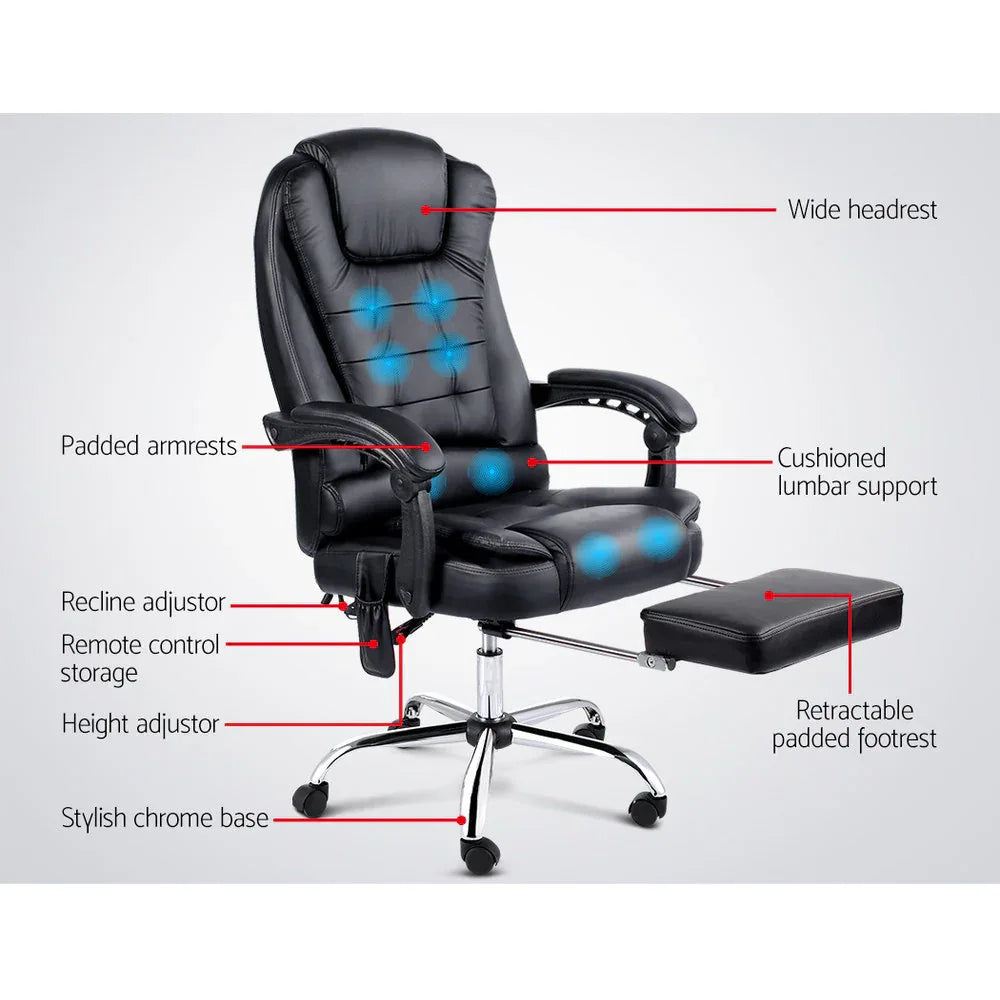 Artiss 8 Point Massage Office Chair PU Leather Footrest Black - Mekamart Australia