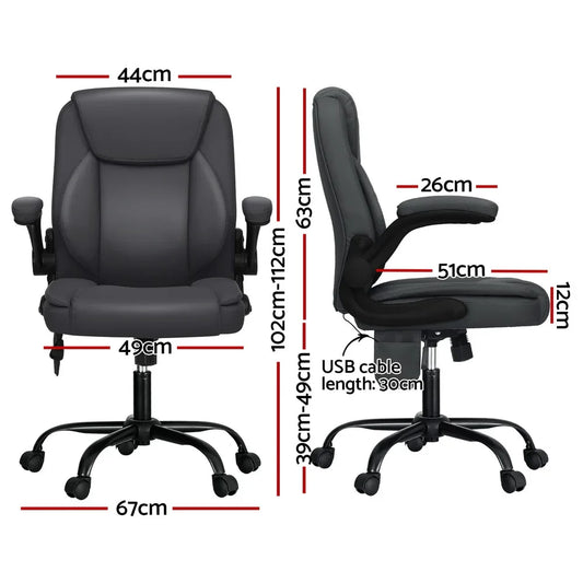 Artiss 2 Point Massage Office Chair Leather Mid Back Grey - Mekamart Australia