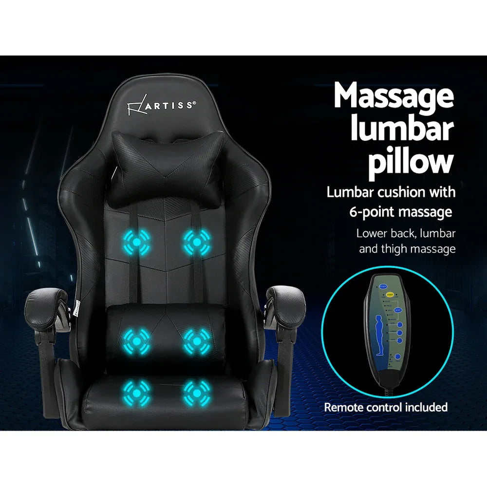 Artiss 6 Point Massage Gaming Office Chair Footrest Black - Mekamart Australia