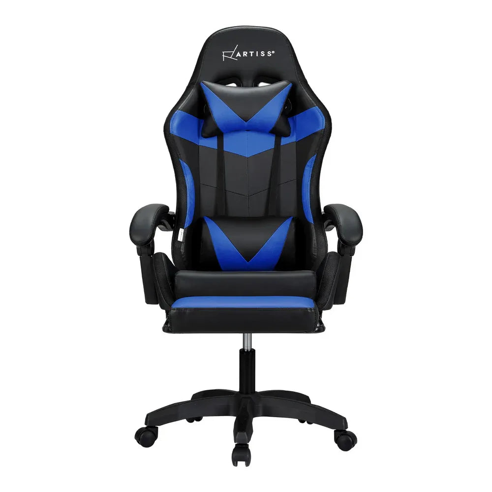 Artiss 6 Point Massage Gaming Office Chair 7 LED Footrest Blue - Mekamart Australia