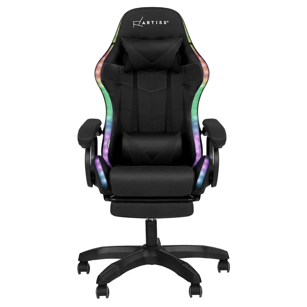 Artiss Gaming Office Chair 12 RGB LED Massage Computer Work Seat Footrest Black - Mekamart Australia