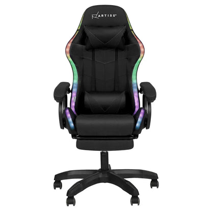 Artiss Gaming Office Chair 12 RGB LED Massage Computer Work Seat Footrest Black - Mekamart Australia