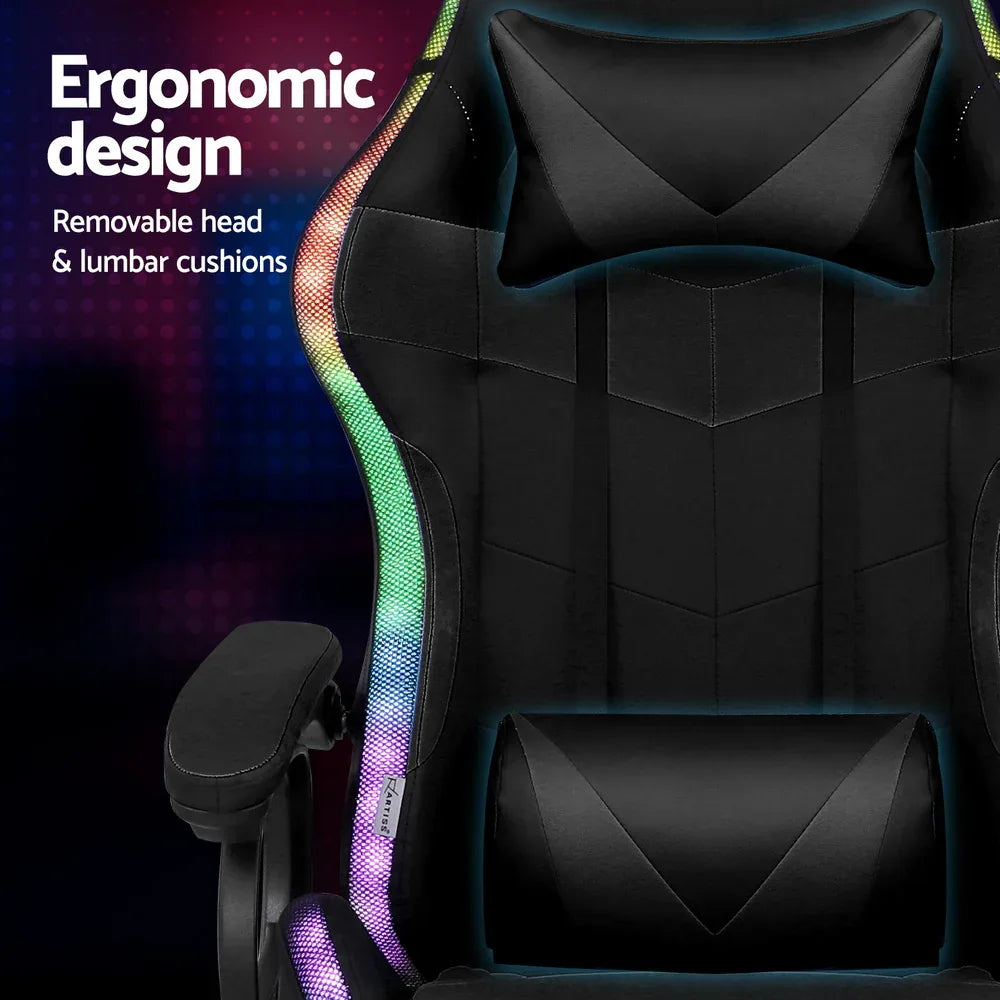 Artiss Gaming Office Chair 12 RGB LED Massage Computer Work Seat Footrest Black - Mekamart Australia