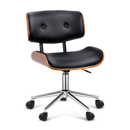 Artiss Wooden Office Chair PU Seat Black Brown - Mekamart Australia