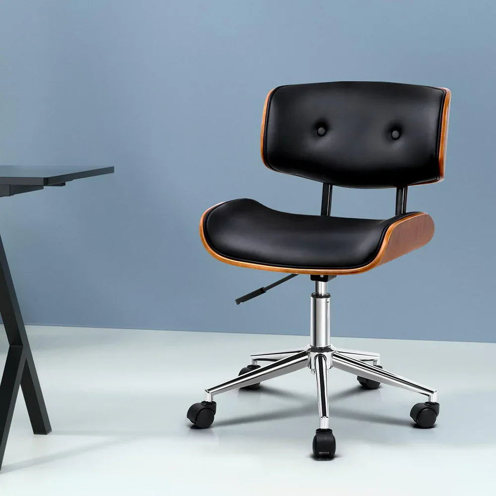 Artiss Wooden Office Chair PU Seat Black Brown - Mekamart Australia
