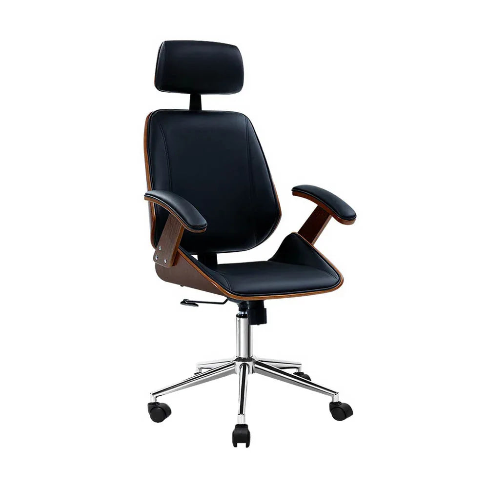 Artiss Wooden Office Chair Leather Seat Black - Mekamart Australia