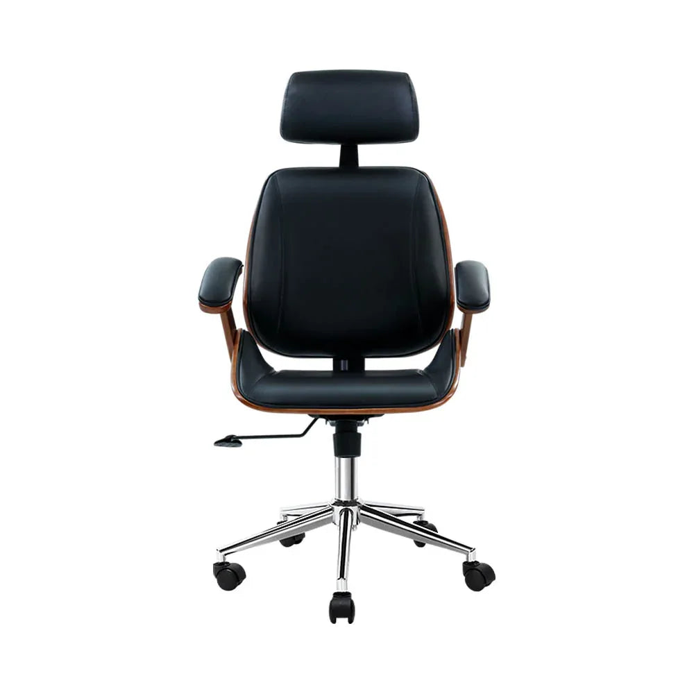 Artiss Wooden Office Chair Leather Seat Black - Mekamart Australia