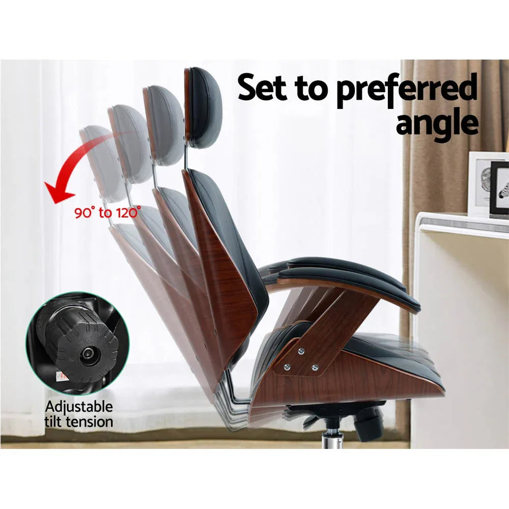 Artiss Wooden Office Chair Leather Seat Black - Mekamart Australia