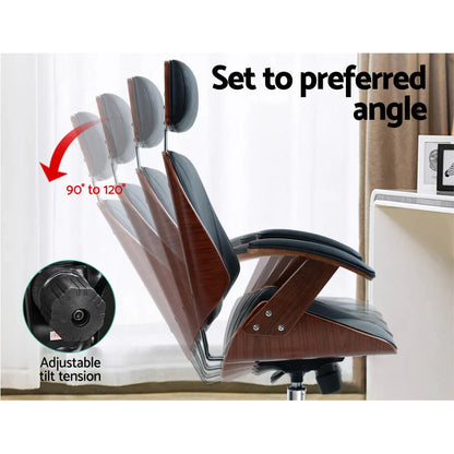 Artiss Wooden Office Chair Leather Seat Black - Mekamart Australia
