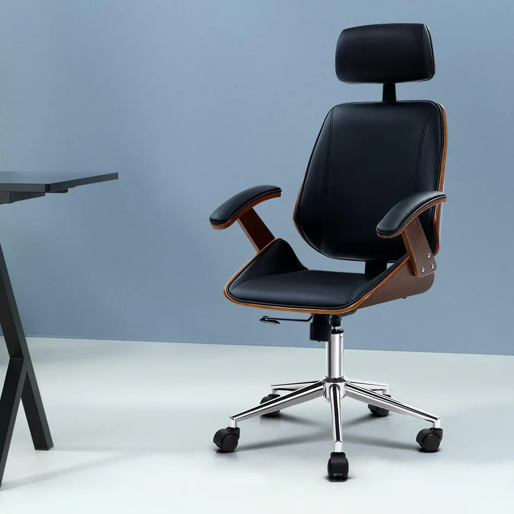 Artiss Wooden Office Chair Leather Seat Black - Mekamart Australia